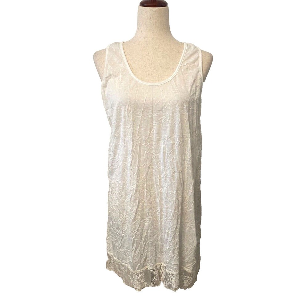 SURREALIST Women's L Slip Dress Tunic Tank Lacey USA Made Boho Chic Y2K Ivory